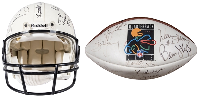 Quarterback Club Multi-Signed Helmet and Football Including Aikman, Young & Moon (PSA/DNA)